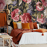 Флизелиновые фотообои в спальню над кроватью 416 x 290 см Цветы - Большие пионы и сирень (13545VEXXXXL)+клей