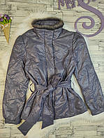 Жіноча куртка Lawine бузкового кольору з поясом комір прикрашений норкою хутром Розмір 44 S