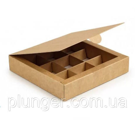 Коробка для конфет на 9 шт крафт Без вікна, фото 1