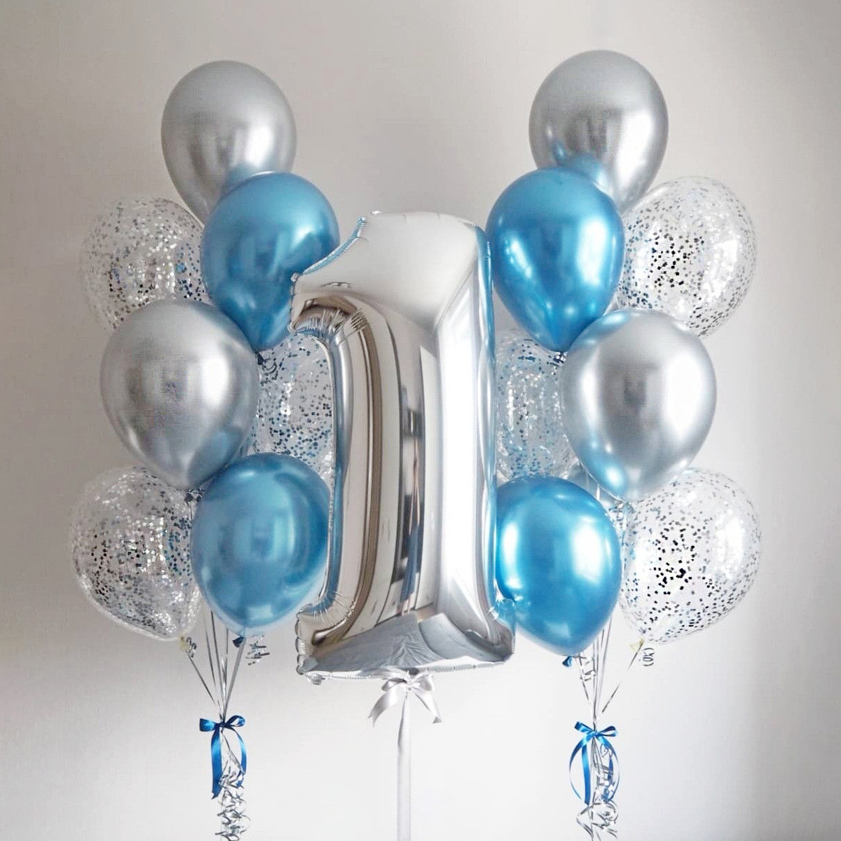 Повітряні Гелієві кульки на 1 рік для хлопчика. Подарунок на день народження Композиція букет хлопчику Фольгована цифра фонтан