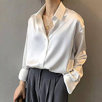 Базовая повседневная универсальная свободная женская блузка шелк Армани цвет молоко черный оливка серый
