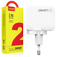 Сетевое зарядное устройство для телефона 2 x USB 2.4A + кабель microUSB Ldnio 12W Белый (A2203)