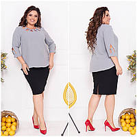 Стильний діловий жіночий костюм-двійка великих розмірів: ошатна блузка + спідниця (р.48-50). Арт-2270/42