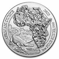 Серебряная монета "Нильский крокодил" серии "Африканская унция", Руанда, 2023, 1 унция 999 пробы