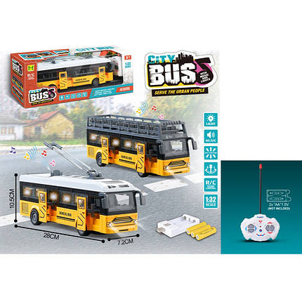 SH091-458B Автобус тролейбус на радіокеруванні, акумулятори, USB, 1:32, музика, світло, коробка 38-15-10,5 см, фото 1