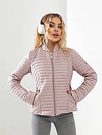 Жіноча класична стьобана куртка арт.470 пудрового кольору/ пудровий/пудра