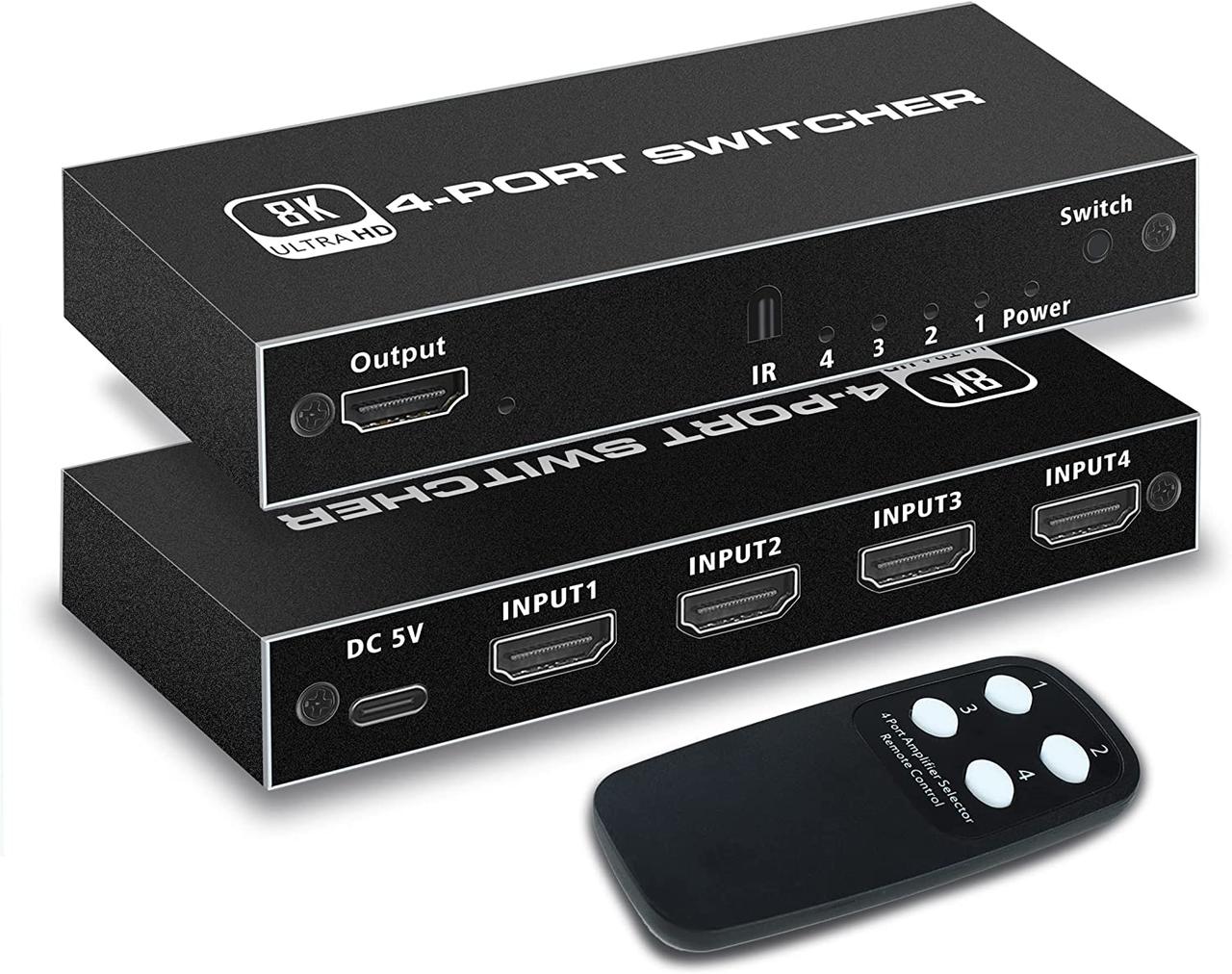 Перший Перемикач 8K HDMI 2.1, перемикач NEWCARE HDMI 4 в 1 вихід з ІЧ-пультом дистанційного керування, комутатор 4K @60hz HDMI 8K@