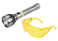 Фонарь ультрафиолетовый с очками, для обнаружения протечек жидкости, проверки банкнот 3 Вт, YT-08588 YATO