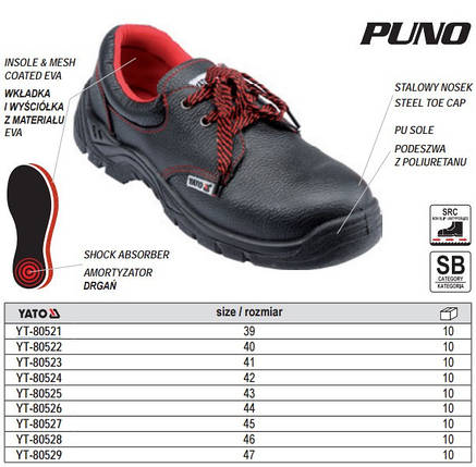 Туфлі робочі шкіряні з поліуретановою підошвою "PUNO", раз м. 39, YT-80521 YATO, фото 2