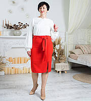 Женская юбка по колено кораллового цвета , р.46,48.