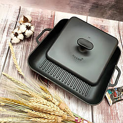 Сковорода-гриль 28 см чавунна квадратна з пресом "Сітон, Syton" (Г280 квпр)