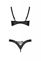 Комплект з екошкіри Passion CELINE BIKINI 4XL/5XL black, відкритий бра, стрінги зі шнурівкою, фото 4
