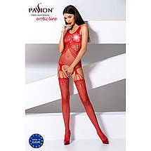 Бодістокінг Passion BS070 red, комбінезон, імітація панчох і ажурного топа, фото 2