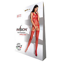 Бодістокінг Passion BS070 red, комбінезон, імітація панчох і ажурного топа, фото 5