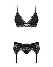 Мереживний комплект білизни Obsessive 810-SEG-1 S/M Black, бюстгальтер, стрінги, пояс для панчіх, фото 5