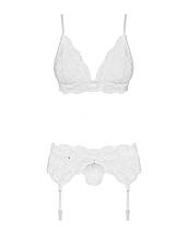 Мереживний комплект білизни Obsessive 810-SEG-2 S/M White, бюстгальтер, стрінги, пояс для панчіх, фото 5