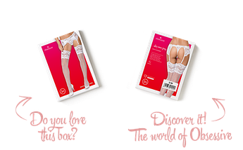 Панчохи під пояс із широким мереживом Obsessive 810-STO-2 stockings L/XL, білі, фото 4