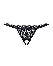 Мереживні танги з двома отворами Obsessive 831-THC-1 crotchless thong S/M, чорні, бантики, фото 5