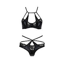 Комплект белья Passion Exclusive NAVEL SET L/XL, black, трусики и лиф с элементами под латекс, фото 5