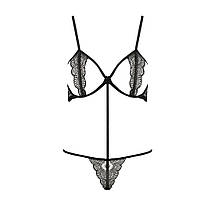 Комплект білизни Passion Exclusive QUENTRIS BIKINI S/M, black, стрінги і напіввідкритий ліф, фото 5