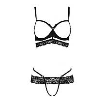 Комплект білизни Passion Exclusive SARIA SET OpenBra L/XL, black, стрепи, відкритий ліф, стрінги, фото 5