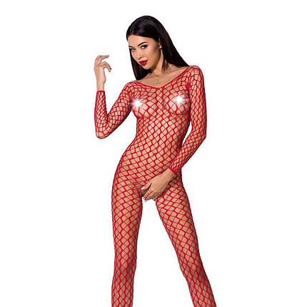 Бодістокінг Passion BS068 red, комбінезон, велика сітка, довгий рукав, фото 1