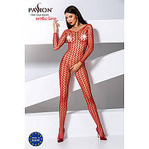 Бодістокінг Passion BS068 red, комбінезон, велика сітка, довгий рукав, фото 2