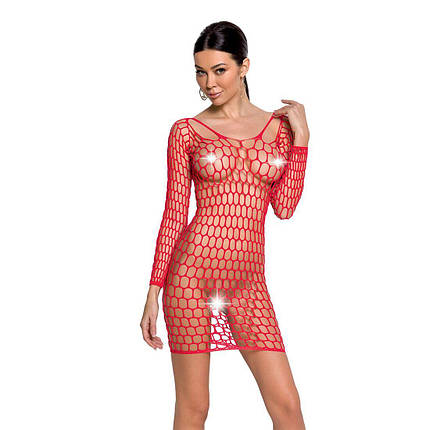Бодістокінг-сукня з глибоким коміром Passion BS093 red, довгі рукави, фото 1