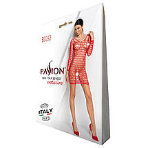Бодістокінг-сукня з глибоким коміром Passion BS093 red, довгі рукави, фото 4