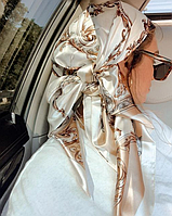 Женский платок бежевый, молочный, белый, легкий шарф, шелковый платок на голову, платок на шею, бандана 90 см