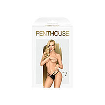 Трусики-стрінги Penthouse Classified L/XL Black, подвійні резиночки, непрозора вставка та бантик, фото 3