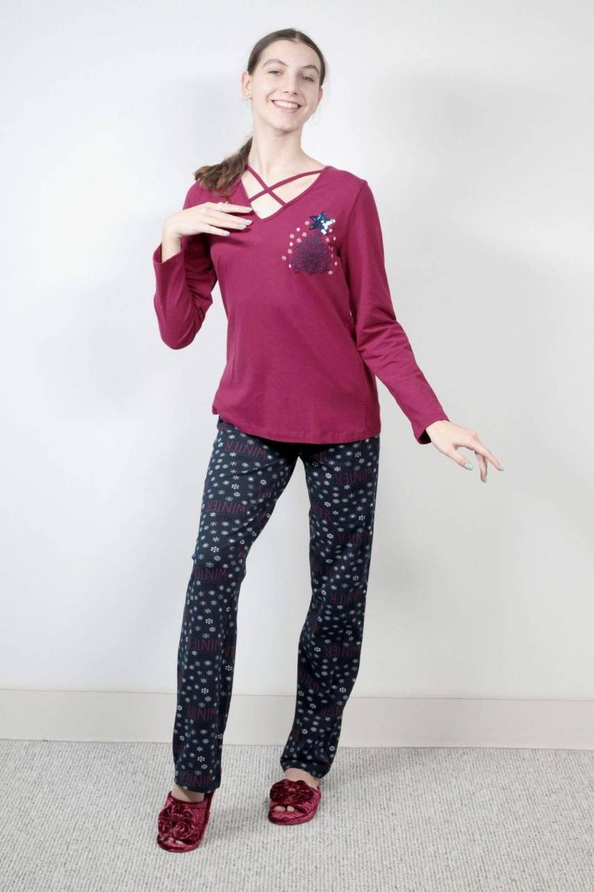 Жіночий домашній костюм L-40 бордовий з синім Aqua 19504, фото 1
