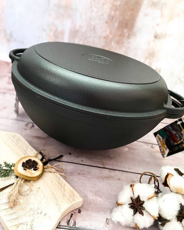Казан чавунний 8 л WOK азіатський із кришкою-сковородою Syton, Сітон