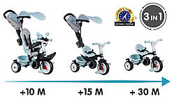 Дитячий велосипед Smoby Toys Бебі Драйвер металевий з козирком і багажником Блакитно-сірий (741500)