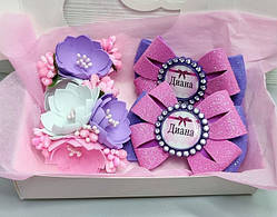 Набір подарунковий для дівчинки набор подарок именний заколки резинки