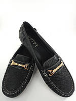Модні туфлі жіночі на низькому ходу плоскій підошві лофери великого розміру Чорні розмір 41