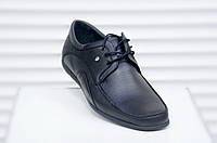 Туфли мужские, кожаные, на шнурках, черные, стиль комфорт, середина из натуральной кожи