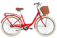Женский красивый городской велосипед 26"дорожный с корзиной Дорожник Dorozhnik LUX 2022 красный