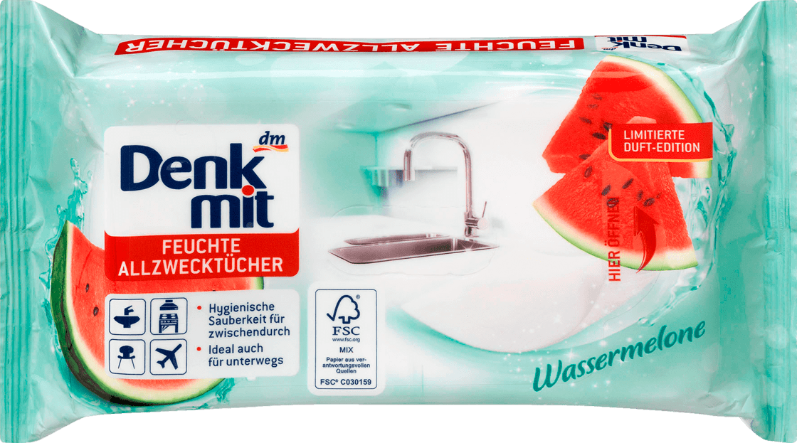 Серветки вологі для прибирання по дому DENKMIT Wassermelon 50 шт.