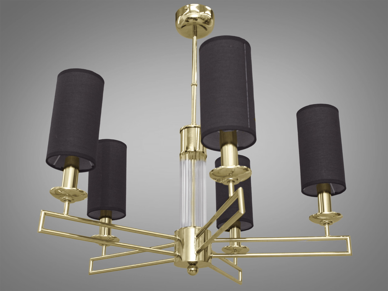 Граційна люстра в зал із чорними абажурами, колір золото, на 5 ламп 1013-5G-LS
