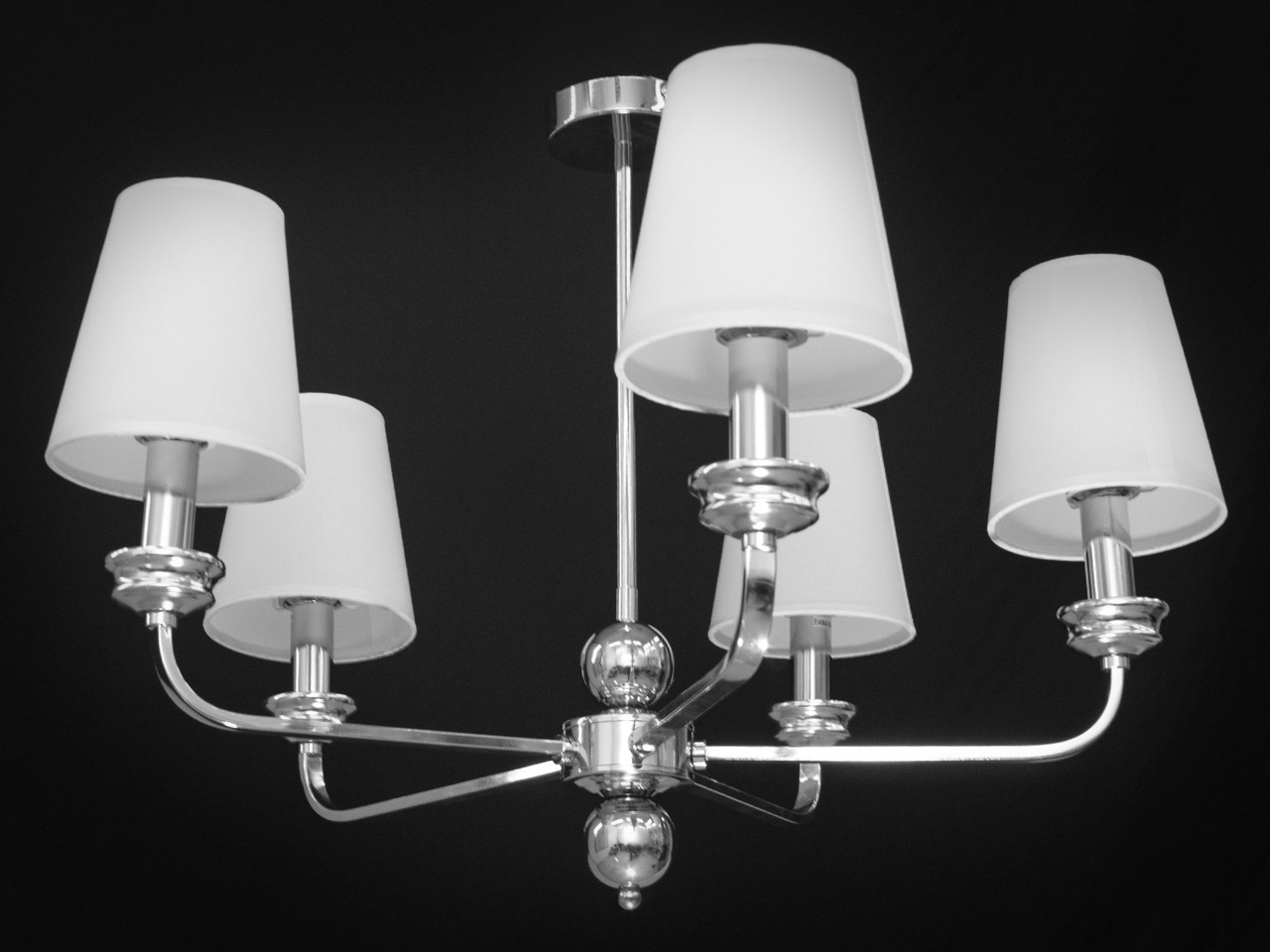 Стильна люстра з абажурами у вітальню, колір хром, на 5 ламп 1012-5HR-LS