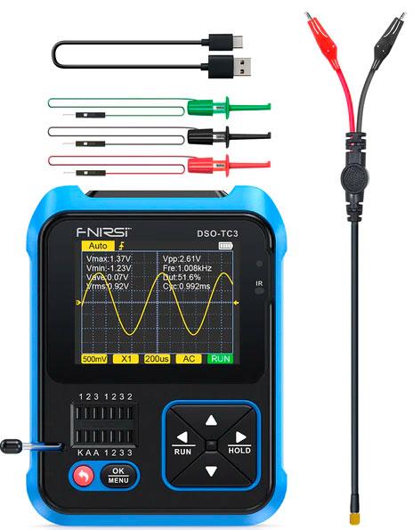 FNIRSI DSO-TC3 (set 1) портативний осцилограф, 1 х 500 кГц, з функцією тестера компонентів,+ PWM/AWG генератор