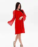 Червоне плаття-трапеція з напівпрозорими рукавами, фото 2