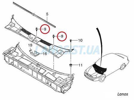 Кліпса кріплення дефлектора під лобове скло Ланос Сенс Авео GM 94530438, фото 3
