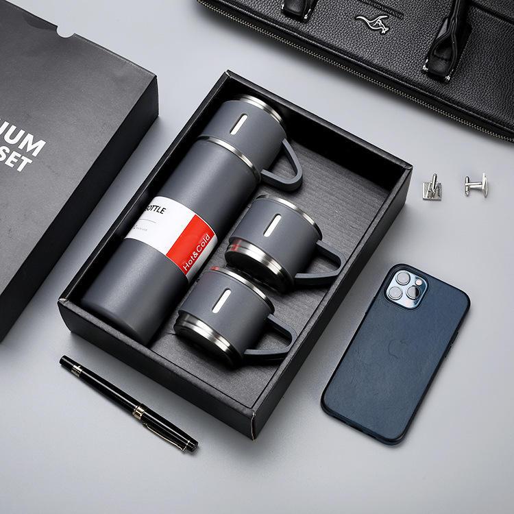 Патранковий набір ваккумний термос із неіржавкої сталі Vacuum Flask Set Сірий