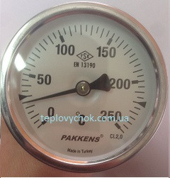 Термометр 0-250°С, Ø63мм, з різьбою 1/2 "біметалічний, осьовий, PAKKENS
