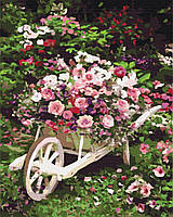 Картина по номерам цветы Садовая тележка с цветами Живопись по номерам на холсте 40х50 см Brushme BS8847