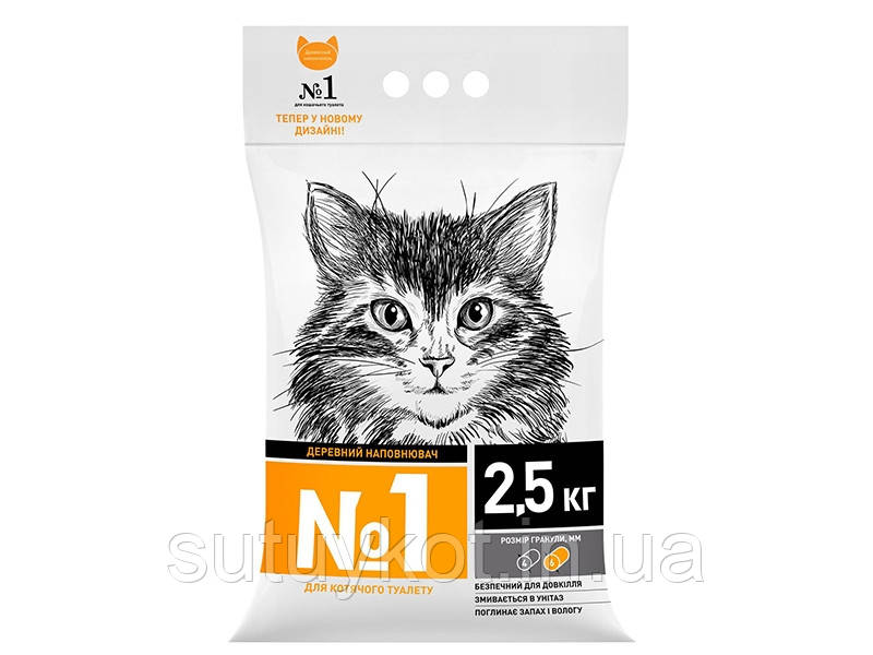 Коллар номер № 1 наповнювач із деревини для котів, темна, 6 мм, 2,5 кг, фото 1