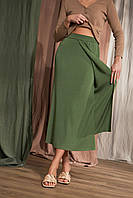 Длинная женская вязаная юбка на запах классического кроя сезон весна-лето, оливковая 42-44, 46-48, 50-52