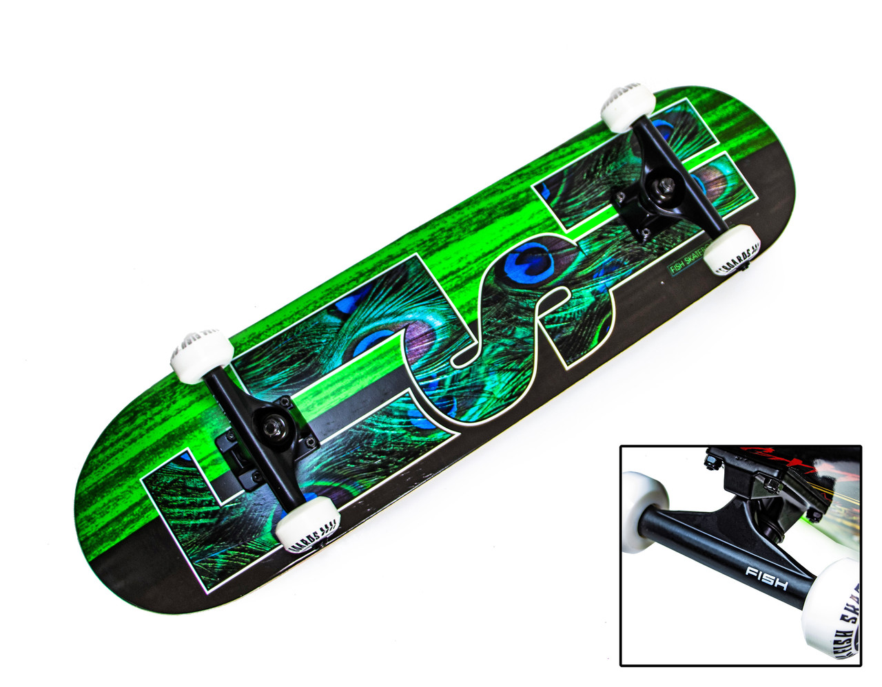 СкейтБорд дерев'яний від Fish "Green Peafowl"